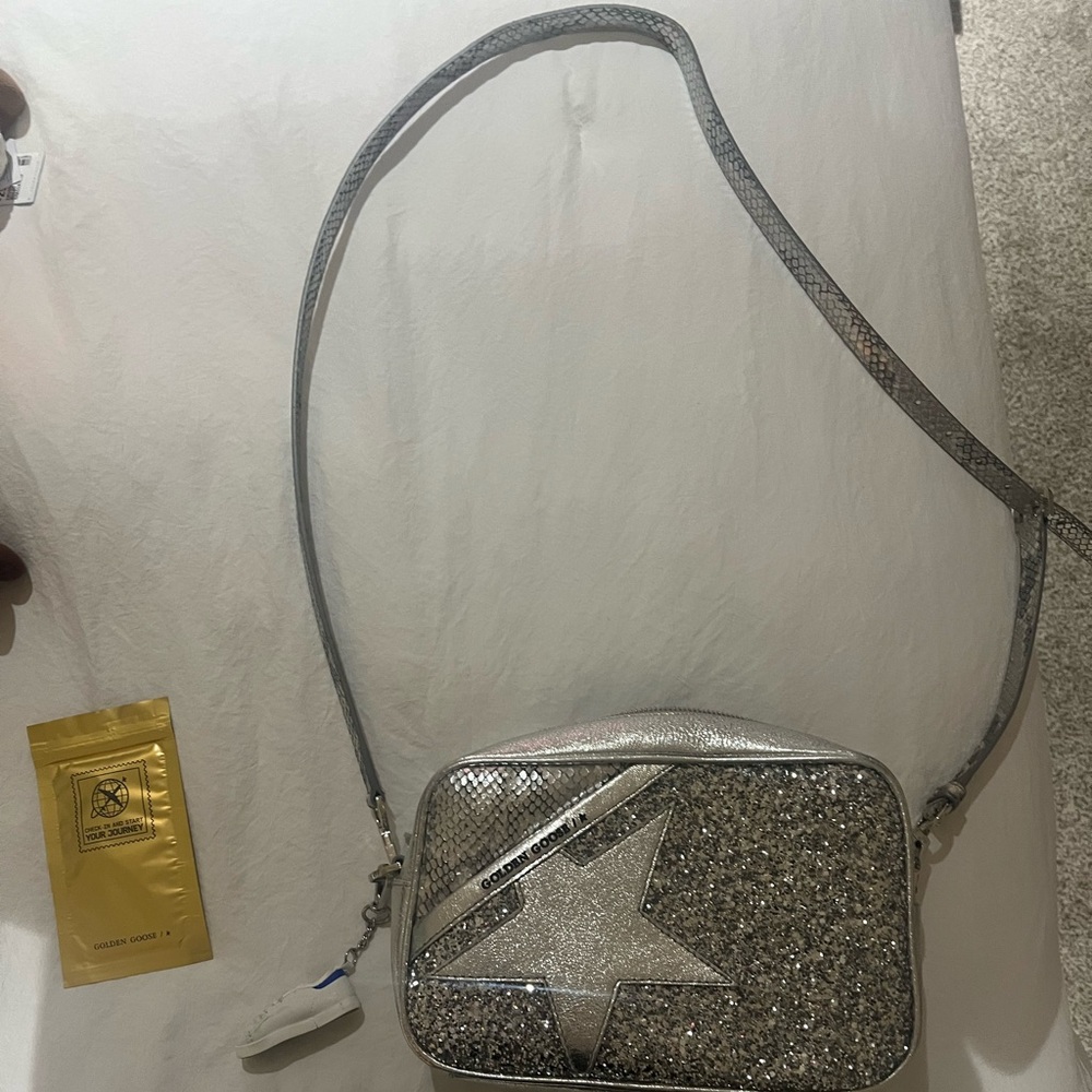 GOLDEN GOOSE SILVER METALLIC CROSSBODY